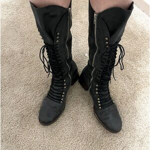 Joie dark gray leather knee length boots with zip SZ 39